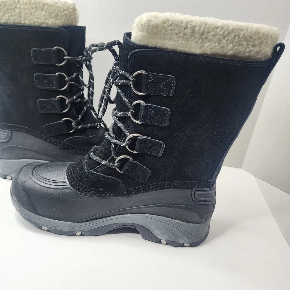 Lands' End Expedition Men's 8D Shoes Black Suede Insulated Winter Snow Boots